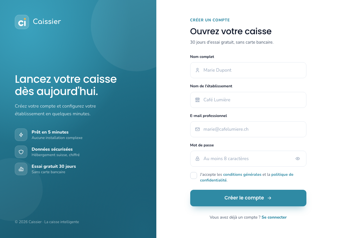 Page de création du compte