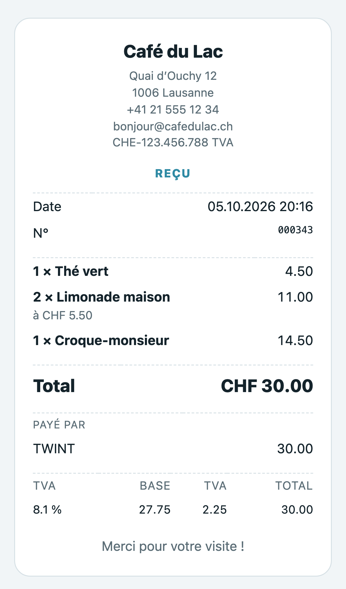 Le reçu digital du client