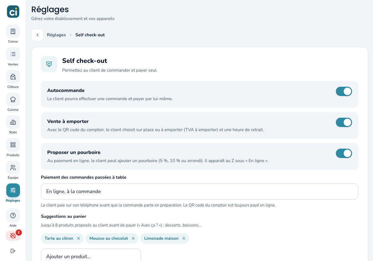 Réglages › Self check-out