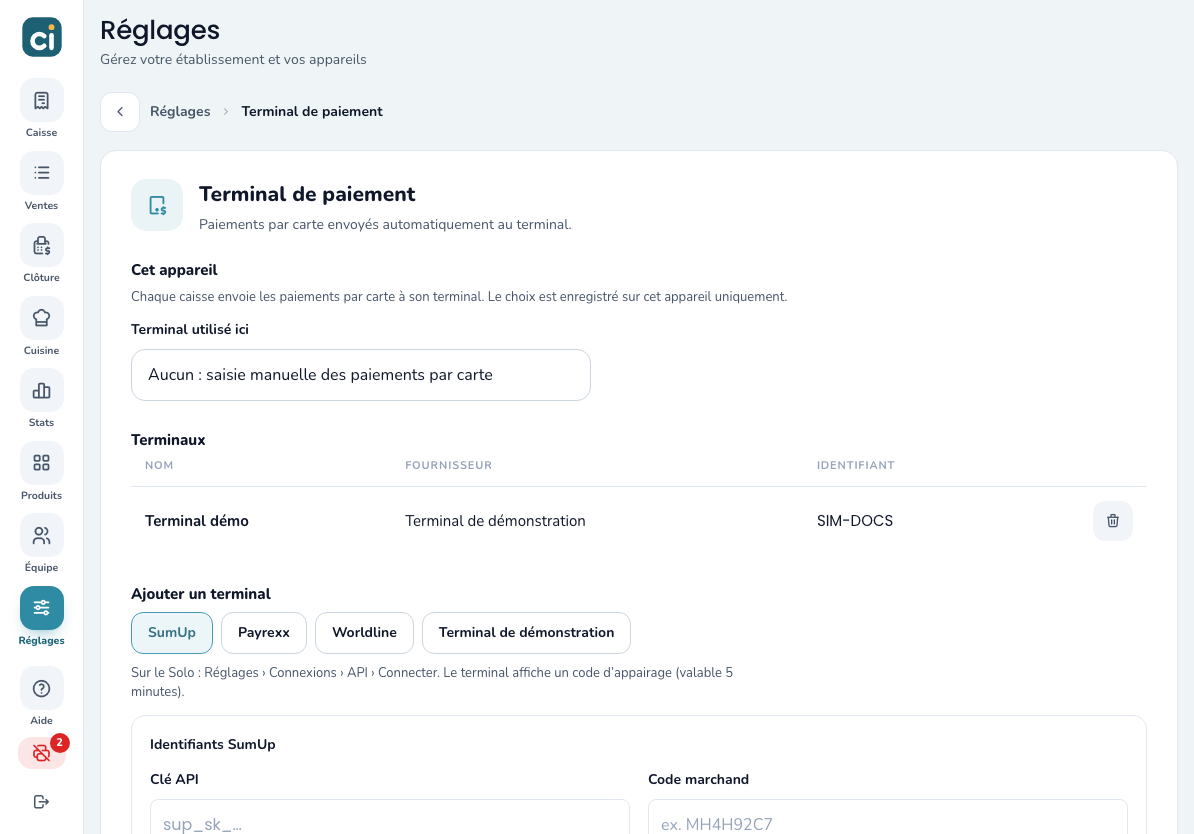 Réglages › Terminal de paiement