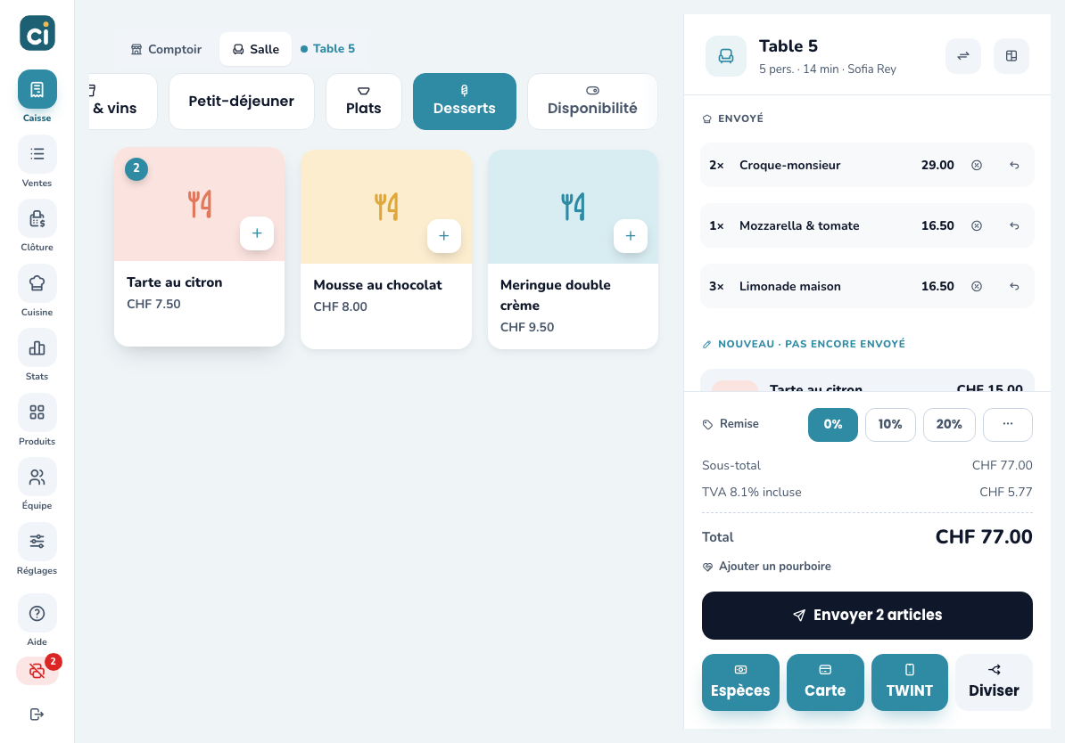 Une table ouverte avec articles envoyés et nouveaux